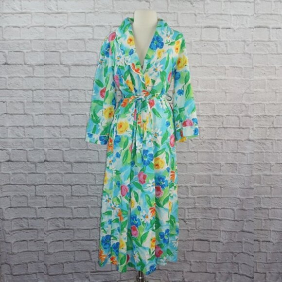 Vintage 60s Floral Scalloped Duster Robe - Picture 1 of 10